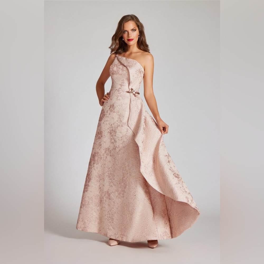 Teri Jon One-Shoulder Blush Gown